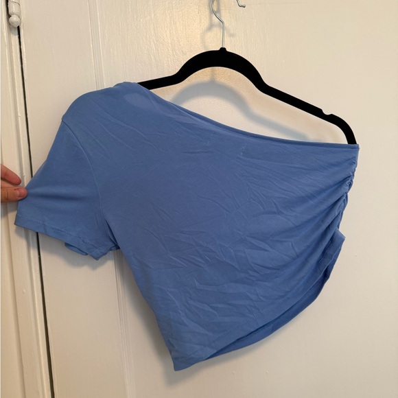 Like New Urban Outfitters Blue One Shoulder Ruched Crop Top Medium - Picture 8 of 8